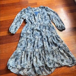 Joie Blue Paisley Tiered Asymmetrical Maxi Dress